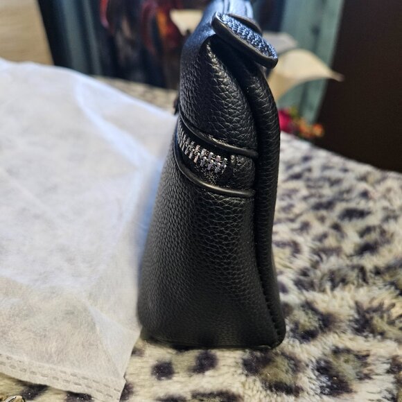 Fashion Small Side Bag Crossbody Bag Black Vegan Leather Silver Hardware - NWT - Picture 11 of 16